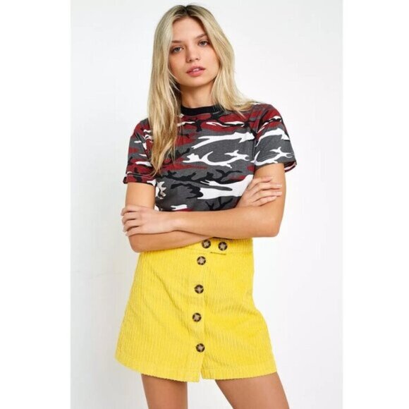 Bdg UO Alexa Yellow Corduroy Button-Down Mini Skirt Small - Picture 1 of 8